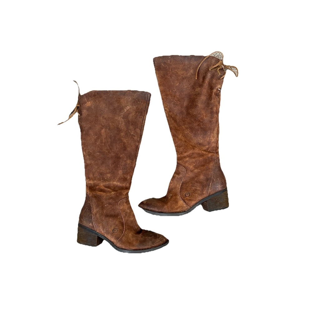 Born Felicia Distressed Suede Leather Lace Back Zippered Tall Boots Size 6.0M